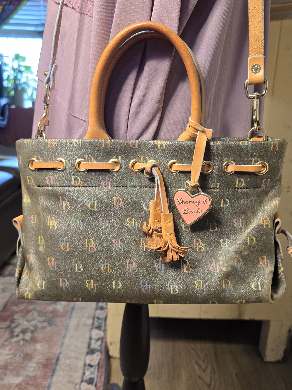 💖 Y2K Dooney & Bourke Multicolor Rainbow DB Logo Tassel Heart Mini Tote Purse - Picture 3 of 16